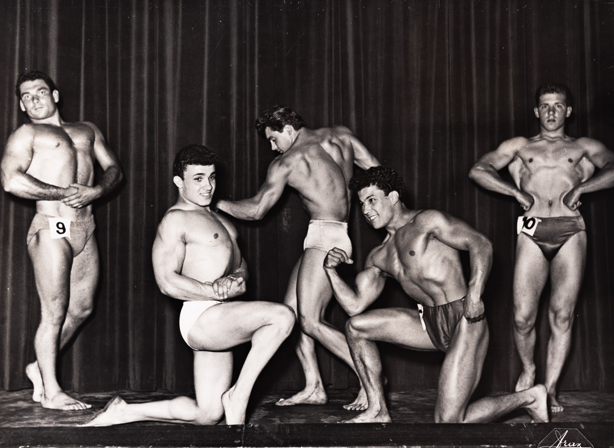 (BODYBUILDING) A bound volume with 105 photographs from Studio Arax centered on bodybuilders.